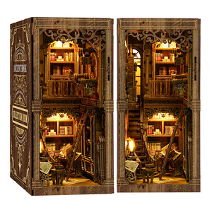 Antique Book Collection Room Wooden Bookend 3D Assembly DIY Model <b>Small</b> House Bookshelf Ornament - Product Image 1