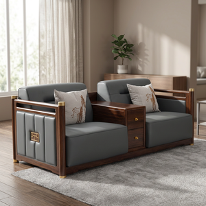 Modern Luxury Eco-Friendly Teak Wood <b>Sofa</b> Storage Armrest Table Midcentury Design Living Room Furniture Set for Villa Apartment - Product Image 2