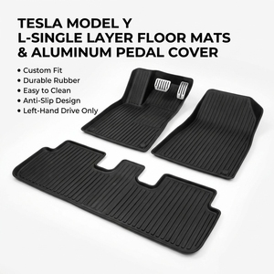 แผ่นรองพื้นรถยนต์ Model Y พวงมาลัยซ้าย วัสดุ TPE ชั้นเดียว หนา 20 มม. พร้อมแผ่นปิดอะลูมิเนียม - Product Image 2