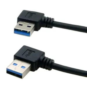 كابل توصيل 25 في شكل USB أسود نوع ذكور 90 درجة بزاوية يسارية إلى USB من نوع كابل تمديد بزاوية يمينية