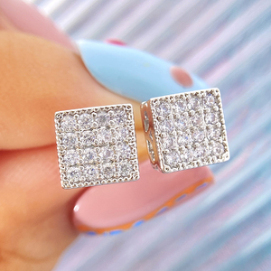 Simple Design 18K Gold Plated Cubic Zirconia Square <b>Stud</b> Earrings for Women - Product Image 2