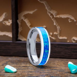 Wholesale Classic Tungsten Carbide <strong>Ring</strong> <strong>Blue</strong> <strong>Opal</strong> Inlay Engagement <strong>Ring</strong> Model TG0050 for Unisex Wedding &amp; Gift - Product Image 5
