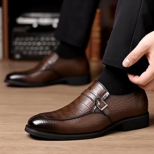 Leather Loafers <b>Men</b> Pointed Toe Buckle Strap Anti Slip Office Career Autumn <b>Dress</b> Shoes Crocodile Print Genuine Leather Upper - Product Image 3