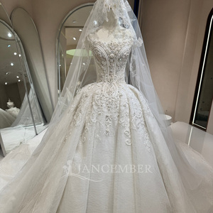 Dw0233 Romantic Off Shoulder Heavy Crystal Corset Shimmer Tulle Lace Applique Ball Gown <b>Wedding</b> Dress Jancember - Product Image 3