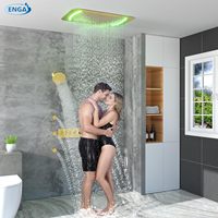 Système de douche à effet pluie LED Homedec 26"x16" avec 5 poignées, pommeau de douche de 6 pouces, douchette à double fonction, 6 jets latéraux et robinet thermostatique