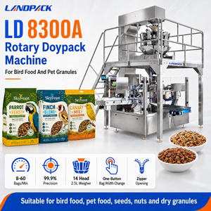 Machine de remplissage et d'emballage rotative pour sachets Doypack en Mylar pour aliments pour animaux de compagnie (viande séchée) - Product Image 1