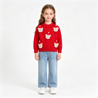 Kinder-Weihnachtsbären-Strickpullover Roter Rundhals-Pullover Warm und Weich für Kleinkinder Winter-Party Ropa de Niño 3D Plüsch-Bären-Dekor