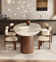 Table de salle à manger ovale en bois de noyer de style nordique français rétro, ensemble table et chaises de restaurant, meubles de cuisine