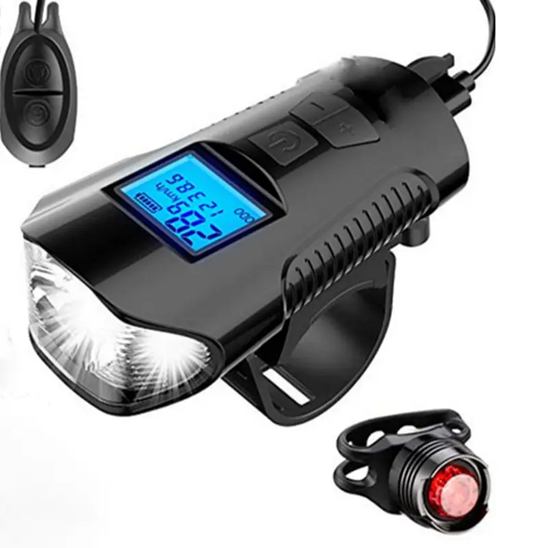 Good Quality Horn LED Cycle Front Headlight Rechargeable Luz de Bicicleta Bicycle Light With Bike Computer Speedometer Odometer