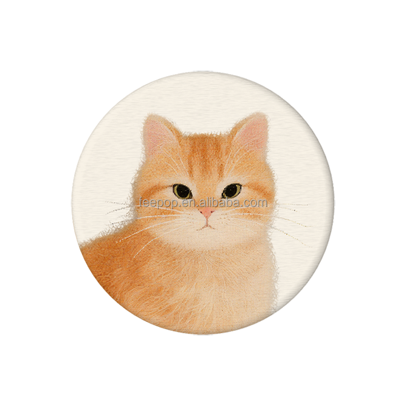 YD-C-Downy Orange Cat - Round - White - 10x10cm