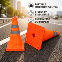 Cône de signalisation rétractable et pliable de 30 cm, réfléchissant, en tissu Oxford avec base en PP, pour la sécurité routière et les situations d'urgence, sans signal sonore.