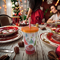 Gobelet à bec verseur en plastique durable de 17 oz avec paille, motif de Noël, personnalisable, réutilisable, unisexe, les lumières brillent pour les cadeaux/le bureau/les fêtes
