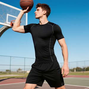 Summer Short Sleeve Gym Sport Fitness t-Shirt For Men Solid Color Full Size Quick Dry Running Jogging Training Activetop Men Tee - Product Image 1