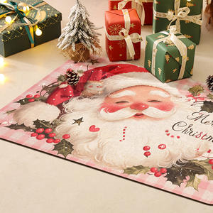 Alfombra de Navidad con diseño de gorro de Papá Noel rosa, rectangular, absorbente, de cuero, antideslizante para interiores, decoración festiva para el hogar, alfombra de entrada para el baño - Product Image 5