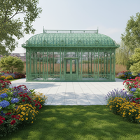 Serre en verre pour l'extérieur, utilisable toute l'année, avec structure en fer, design personnalisé, idéale pour les jardins et les événements de mariage