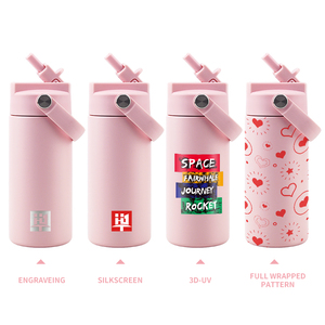 OEM ODM 14oz Kids Water Bottle One Hand Push <b>Straw</b> Lid 304 Stainless Steel Insulated Children Vacuum <b>Flask</b> Custom Printing - Product Image 5