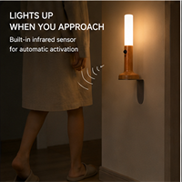 Lampu Malam Sensor Gerak Kayu Isi Ulang dengan Magnet LED Lampu Dinding Putih Hangat untuk Kamar Tidur Tangga Pintu Masuk