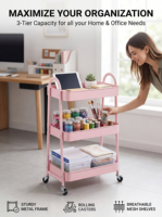 Chariot utilitaire moderne à 3 niveaux en maille, type à insertion de boulons, non pliable, avec poignée et roues verrouillables pour rangement et organisation