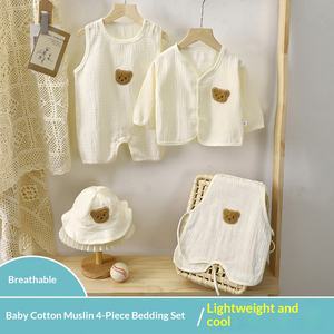 Conjunto <span class=keywords><strong>de</strong></span> Cuatro Piezas para Bebé Recién Nacido, Chaqueta con Tirantes, Faja, 100% Algodón, Color Sólido, Ropa <span class=keywords><strong>de</strong></span> Verano Unisex - Product Image 3