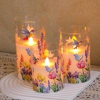 Bougies LED sans flamme en verre, télécommandées, motif colibri floral, à piles, pour Noël, mariage, maison, fête, écologiques