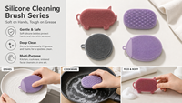 HL-HI106 Brosse de nettoyage double face en silicone avec oreilles de suspension 15x10x2.3cm 58g Éponge de cuisine pour le nettoyage des vaisselles, des bols, des casseroles et des poêles