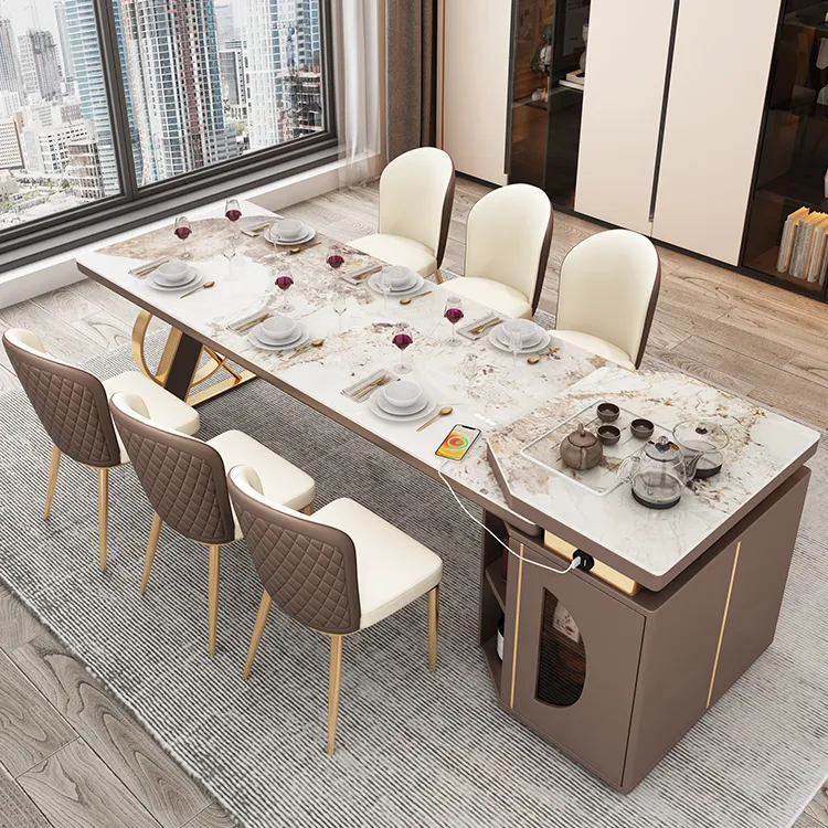 Mesa de comedor de piedra sinterizada de lujo ligero, silla, mesa combinada, muebles modernos para el hogar