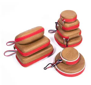 Étui rigide EVA PU à fermeture éclair de voyage en grain de bois de taille personnalisée pour le rangement des écouteurs et des écouteurs câbles de charge pour lunettes et montre pour ordinateur portable