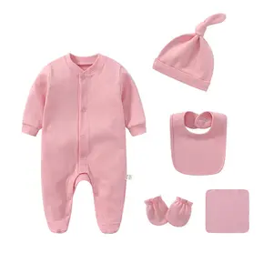 Toptan bebek organik pamuk Romper Set bebek giysileri kıyafet katı pamuk bebek Footie pijama bebek tırmanma takım