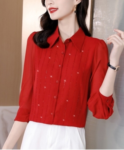 Blusas YiXin para Mujer, Tallas Grandes M-8XL, Manga Larga, con Lentejuelas, para Primavera y Otoño, Elegantes, Camisas y Tops - Product Image 5