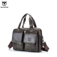 BULLCAPTAIN حقيبة رجال الحديد سماوي جلد 14.1 بوصة محمول حمل حقيبة حقيبة ساعي الشركات/السفر/الاستخدام اليومي 042