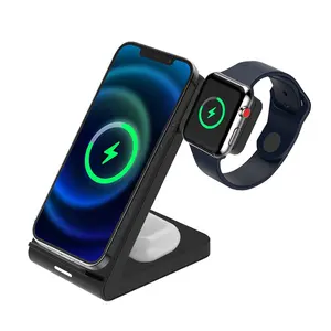 IPhone/Android/Apple Watch/AirPods용 새로운 3 in 1 멀티 장치 15W 무선 충전 스테이션 2023