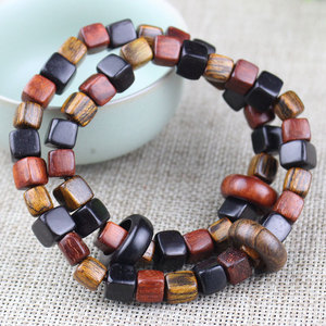 Pulseras Budistas de Madera de Sándalo de 7mm, Cuadradas, de Dos Hilos, Unisex, con Madera de Palisandro, Piel de Tigre y Ébano, Geométricas, para Uso Diario - Product Image 1