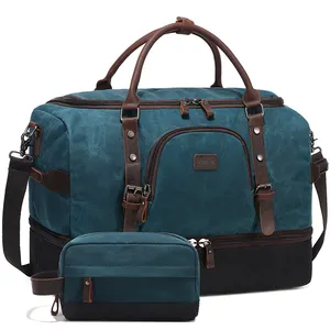Nerlion Custom Logo Wholesale Travel Weekender Bag Canvas Leather Man Leisure Sport Fitness Gym Travel Duffle Bag