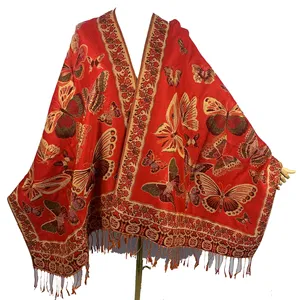 Factory cheap wholesale winter jacquard weaving butterfly pashmina shawl polyester scarf