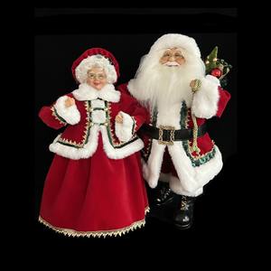 Juego de 2 piezas de Papá Noel y Mamá Claus con bata de tela roja, altura 60 cm - Product Image 1