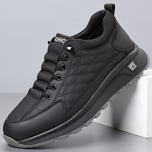 Chaussures de marche blanches sportives à lacets pour hommes en cuir véritable avec semelle extérieure en caoutchouc amortissante, légères, tendance, à bout fermé - Product Image 2