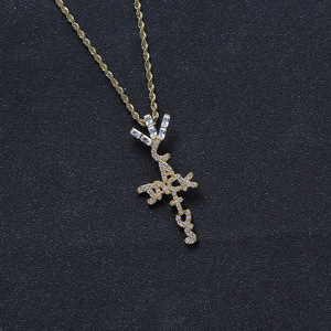 Bijoux Hip Hop de la marque <span class=keywords><strong>Travis</strong></span> Scott, or, serti de zircon, pendentif en forme de <span class=keywords><strong>cactus</strong></span>, croix, collier Hip Hop - Product Image 3
