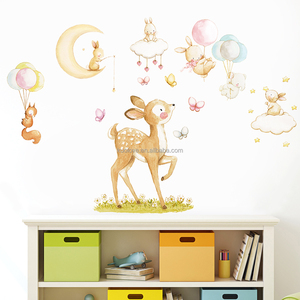 <span class=keywords><strong>Stickers</strong></span> Muraux Adorables et Amusants Personnages Cerf Lapin, Dessin Animé, pour Bébé <span class=keywords><strong>Chambre</strong></span> à Coucher Salon, Décoration Papier Peint Auto-Adhésif - Product Image 2