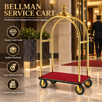 Bellman Trolley Crown Design Goldfinish Edelstahl Gepäckwagen Roter Teppich Deck 8 Zoll Geräuschlose Räder Gepäckträger
