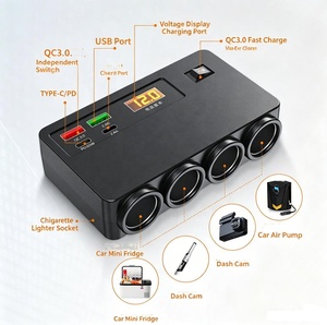 120W Multi-Port Autoladegerät mit Zigarettenanzünder 4-Steckdosen-Verteiler Adapter 12V 24V QC3.0 PD Schnell-Digital-<span class=keywords><strong>Voltmeter</strong></span> Auto-Adapter - Product Image 3