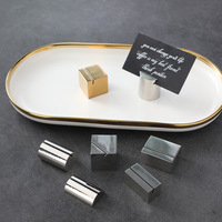 Porte-cartes de table de luxe en acier inoxydable brossé argenté et plaqué or pour menus et cartes de visite