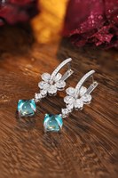 Wunderschöne Klassische Blumendesign Labor-Diamanten Birnenförmiger Schliff Paraiba Tropfen-Ohrringe 925 Silber Party Damen