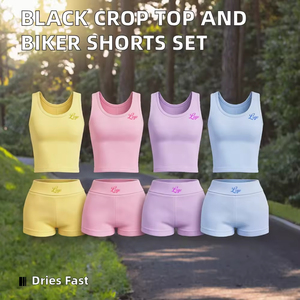 Conjunto de Ropa Deportiva Informal de Verano para Mujer, Top Corto de Algodón de Alta Calidad, Pantalones Cortos y Diadema - Product Image 2