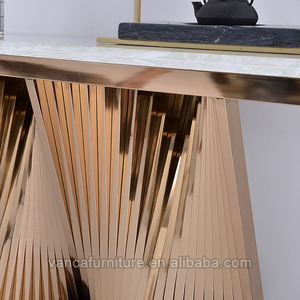 Table murale d'entrée en or brillant, table luxueuse et moderne, avec dessus en marbre, pour salon, 2 pièces - Product Image 5