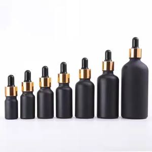 Flacon compte-gouttes cylindrique noir mat unique 30ml 50ml 100ml pour huiles essentielles, parfums et teintures, avec compte-gouttes et boîte - Product Image 2