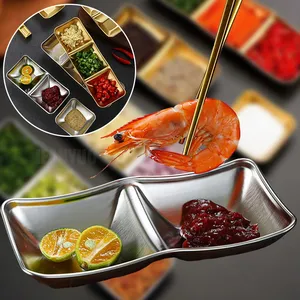 Assiette <span class=keywords><strong>de</strong></span> service multi-compartiments en acier inoxydable pour sauces, assaisonnements, soja et vinaigre, idéale pour hot pot, barbecue et service <span class=keywords><strong>de</strong></span> <span class=keywords><strong>table</strong></span> en cuisine - Product Image 2
