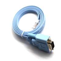 Kabel Serial RS232 OEM/ODM DB9 9 Pin ke RJ45 8P8C Biru Pipih untuk Konsol, Router, Switch, dan PLC Cisco