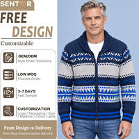 Cardigan en tricot pour homme à col châle et fermeture éclair intégrale, motif géométrique nordique Fair Isle, épais et chaud pour l'hiver, OEM ODM, tricot sur mesure