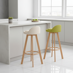 Tabouret de <span class=keywords><strong>bar</strong></span> haut moderne et contemporain en bois massif avec petit dossier rotatif pour les bars de thé au lait branchés et la maison - Product Image 2