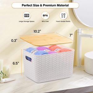 Bán Buôn 4 Gói Lưu Trữ Bin Với Nắp Tre, Nhựa Lưu Trữ Container Với Nắp, Nắp Tre Stackable Hộp Cho Tổ Chức Máy Tính Để Bàn - Product Image 2